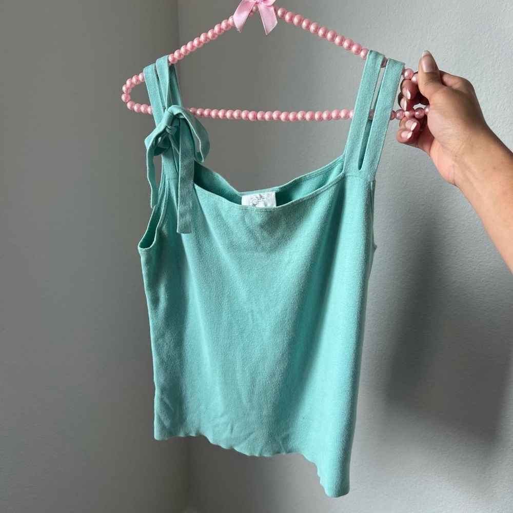 pastel blue bow knit tank shirt